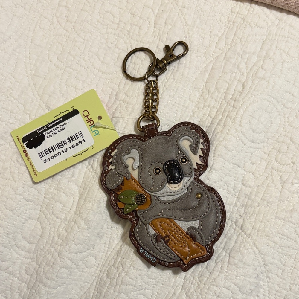 Chala Gray & Brown Koala Leather Keychain Coin Holder Charm